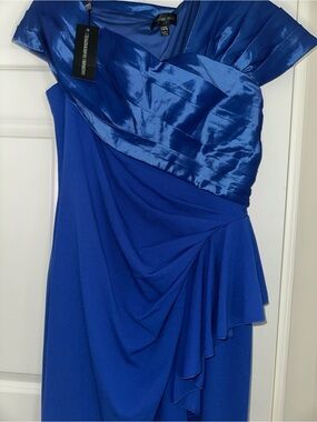 Tadashi Shoji Cobalt Blue Satin-Drape Maxi Dress